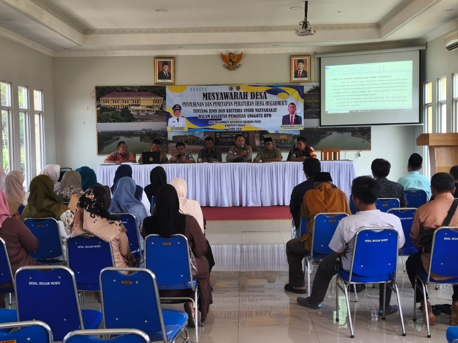 PENYUSUNAN DAN PENETAPAN PERDES TENTANG JENIS, KRITERIA UNSUR MASYARAKAT DALAM KEGIATAN PENGISIAN BPD HEGARMUKTI